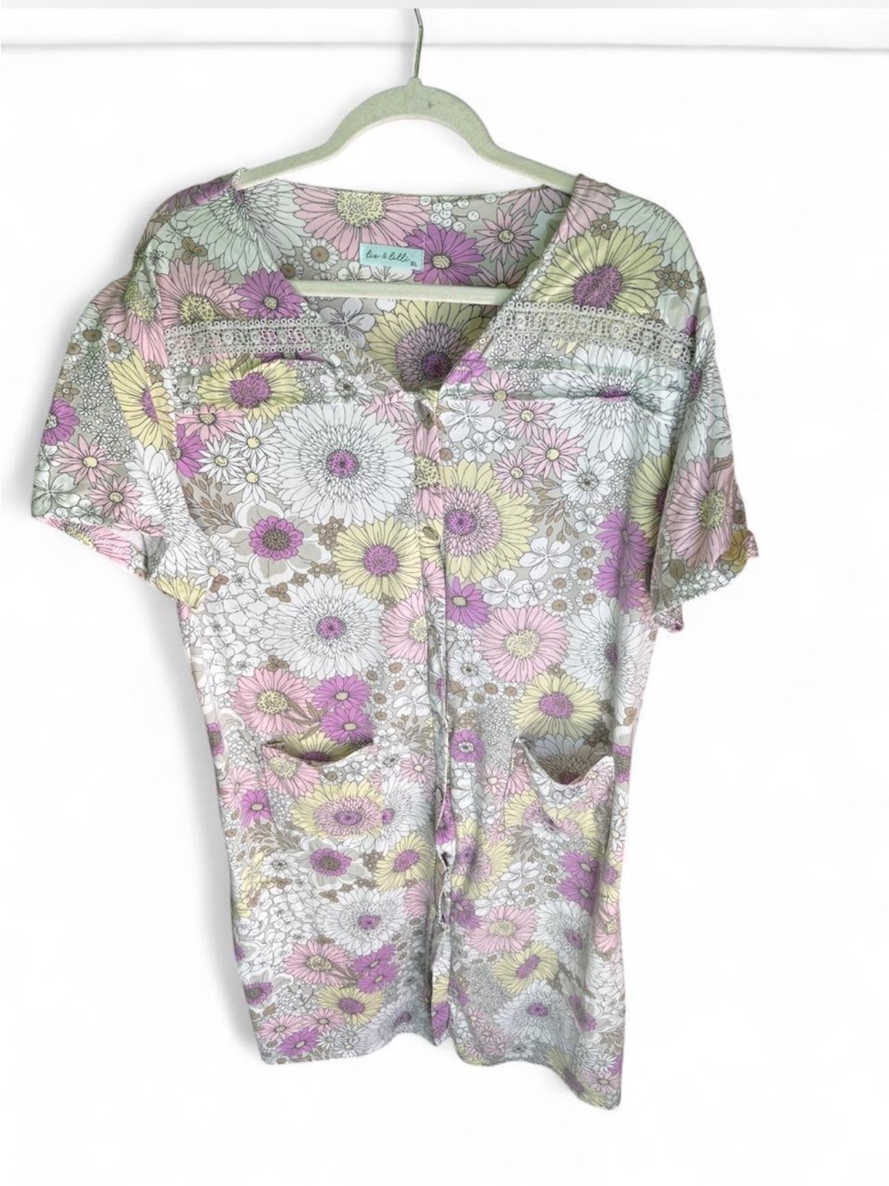 Woman’s cozy botanical gardens printed soft button up nap dress night gown XL